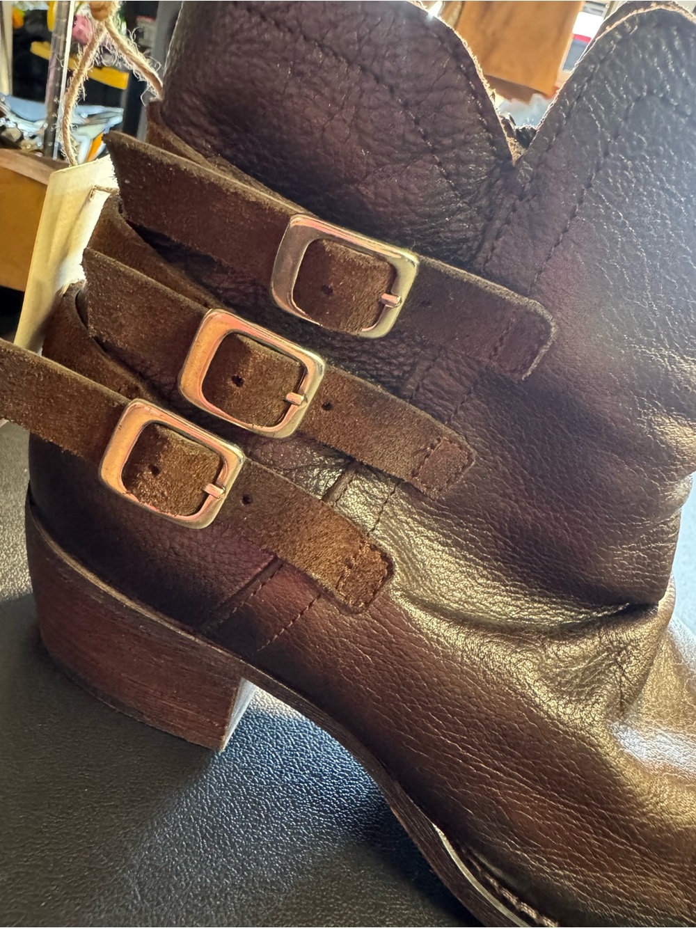 Eric Michael Brown Leather Ankle Boots Buckle Strap Slouch Booties NWT Size 38